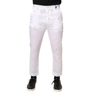 Daniele Alessandrini Paint Print SkinnyFit Trouser Pants Men White Bottoms
